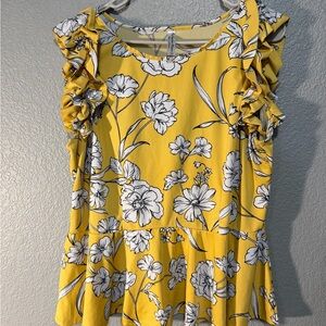 Floral Ruffle Sleeve Yellow Top